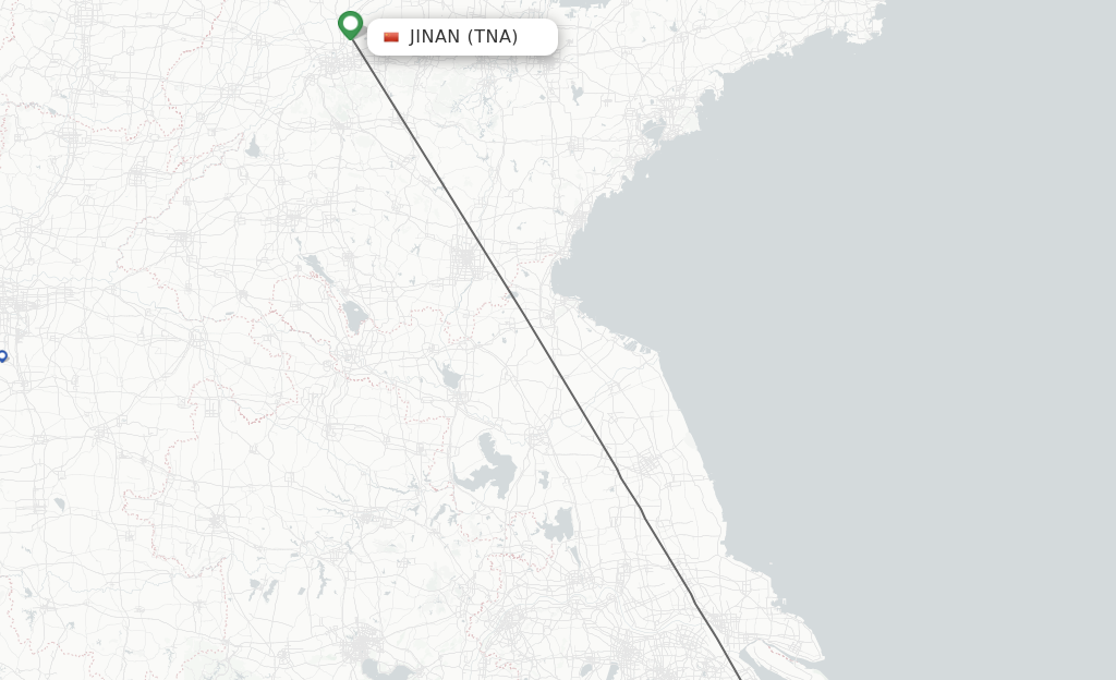 Flights from Jinan to Shanghai route map