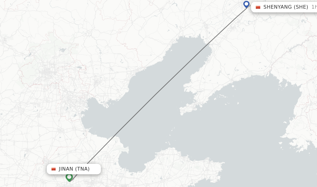 Flights from Jinan to Shenyang route map