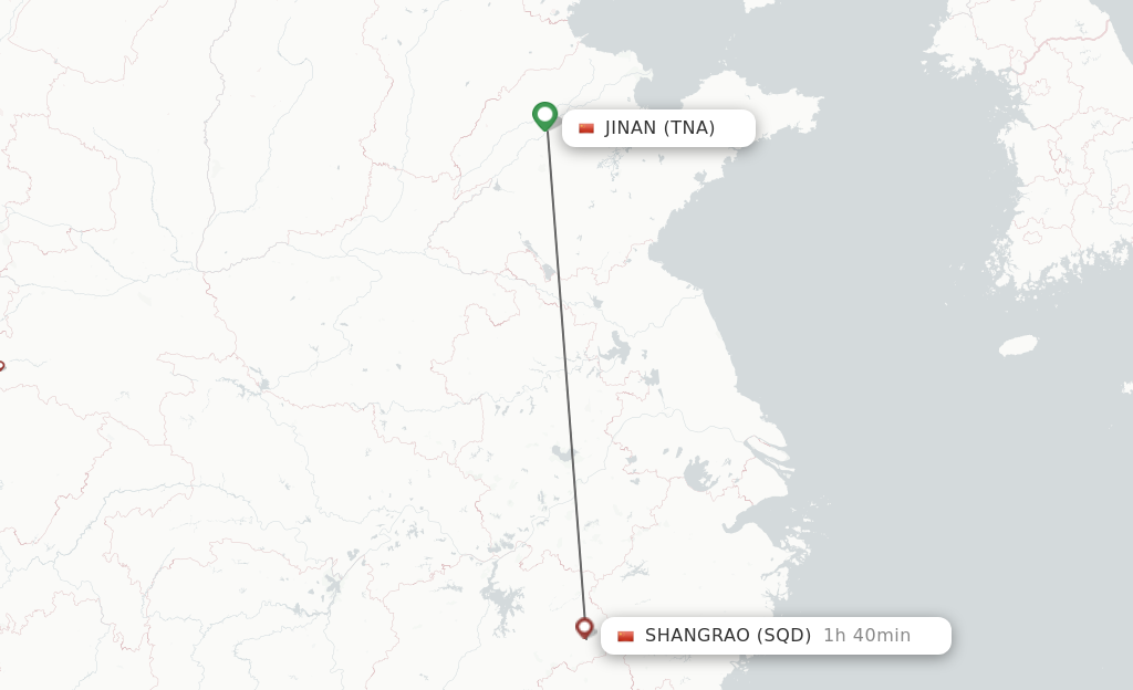 Flights from Jinan to Shangrao route map