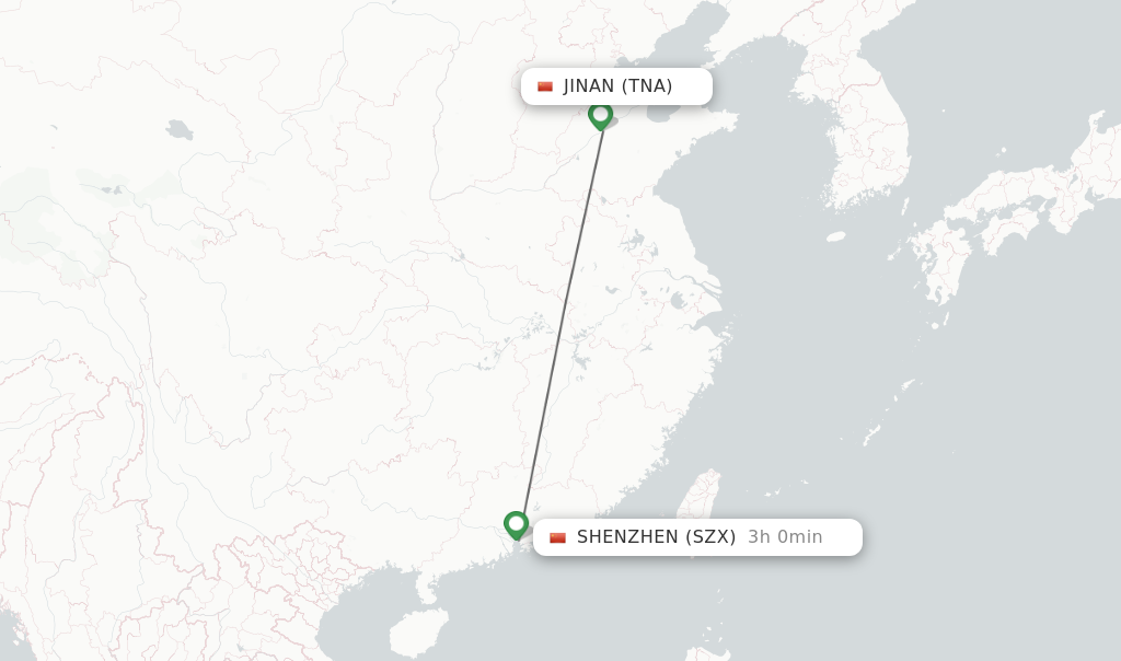 Flights from Jinan to Shenzhen route map