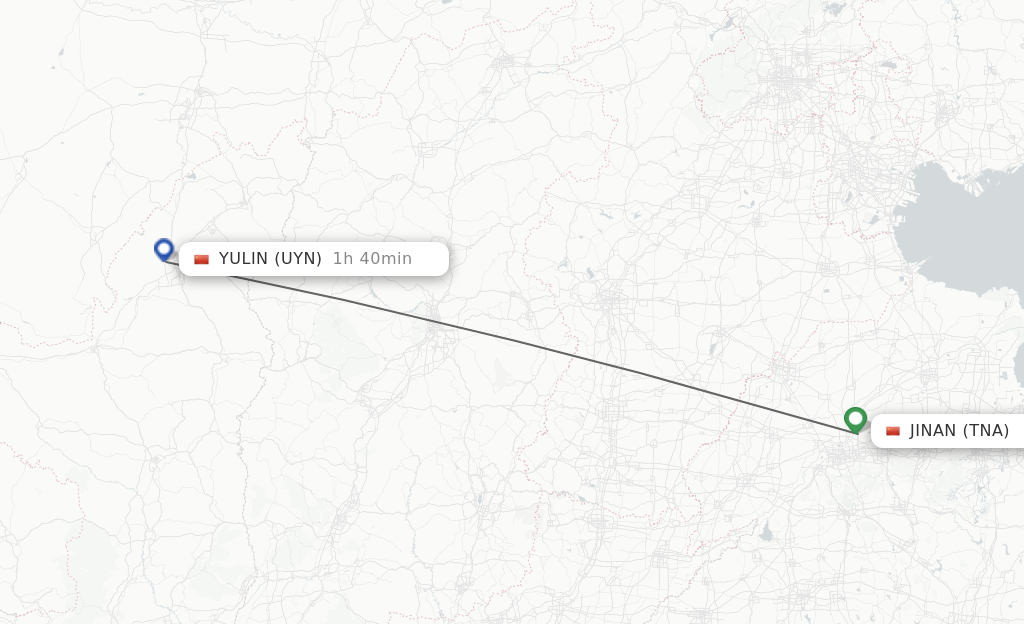 Flights from Jinan to Yulin route map