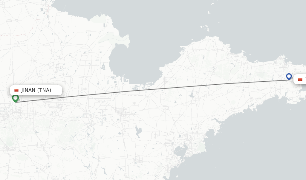 Flights from Jinan to Weihai route map