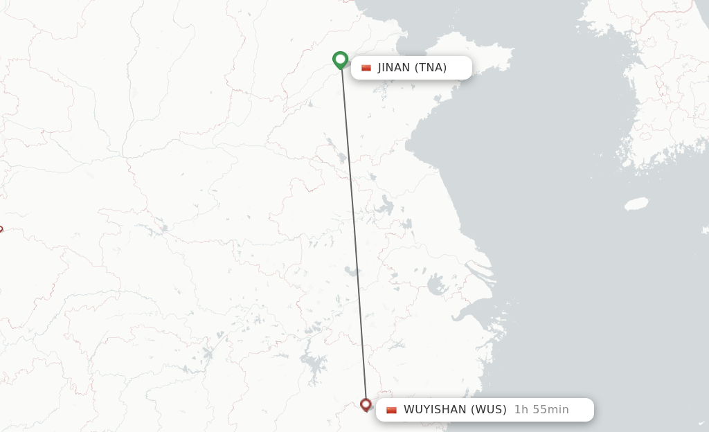Flights from Wuyishan to Jinan route map