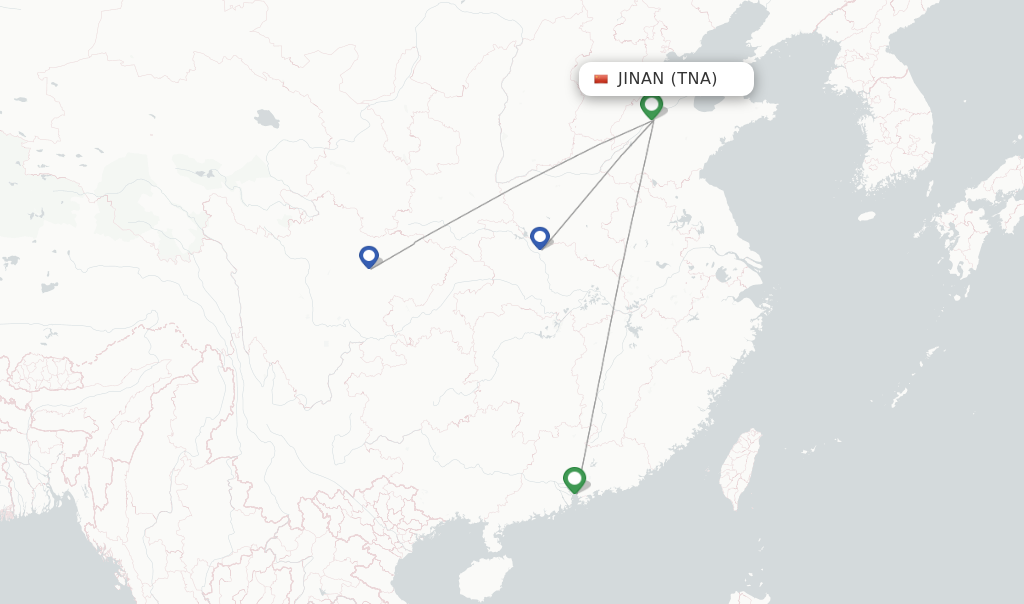 Route map with flights from Jinan with Suparna Airlines
