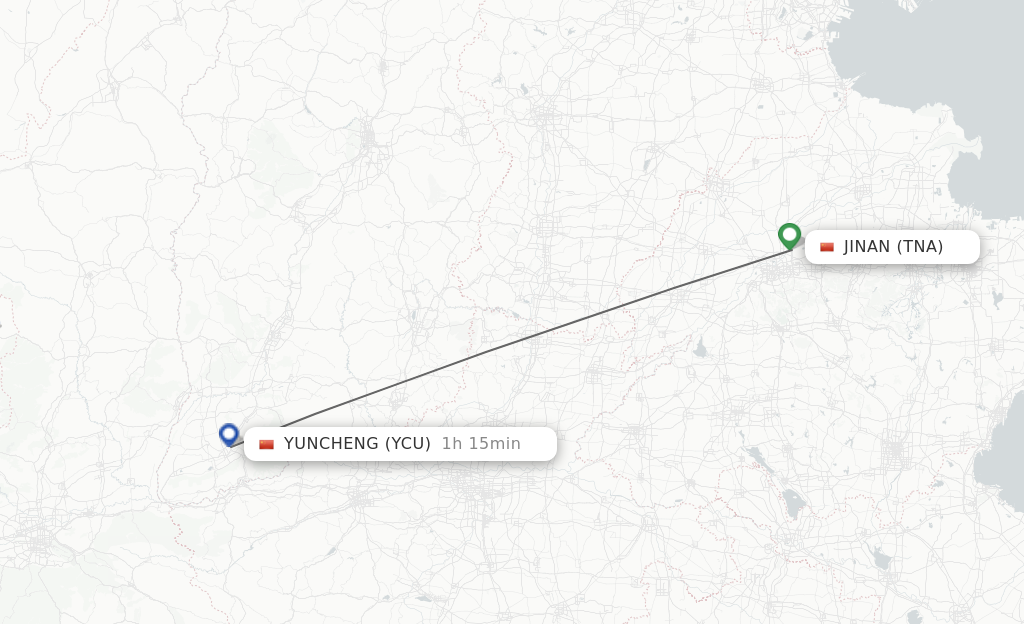 Flights from Jinan to Yuncheng route map