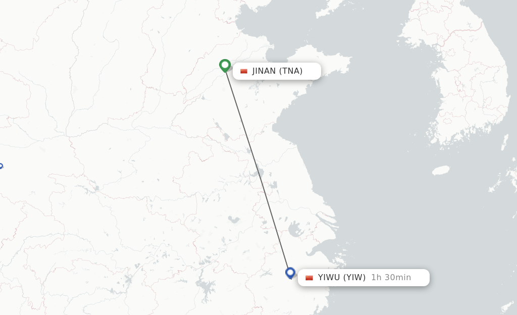 Flights from Jinan to Yiwu route map