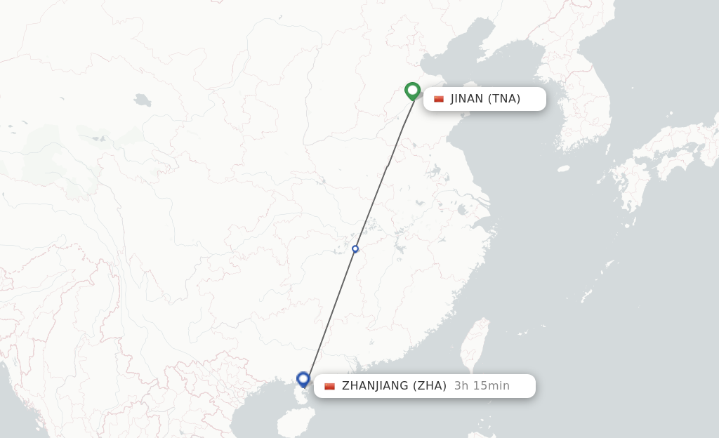 Flights from Jinan to Zhanjiang route map