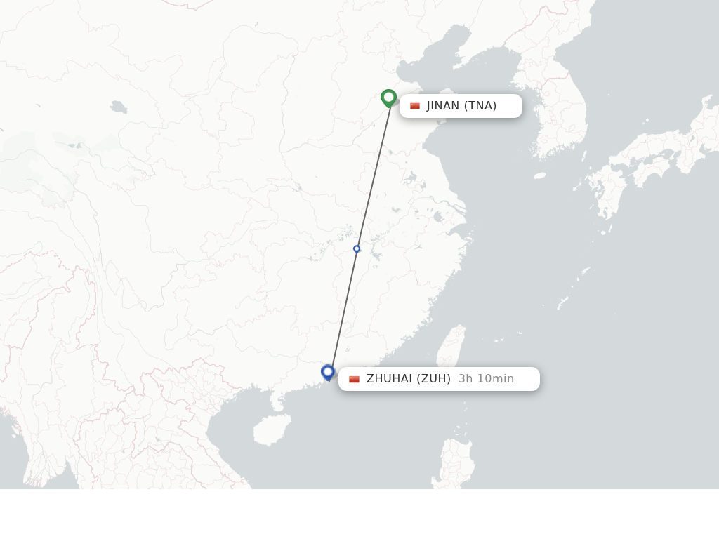 Flights from Jinan to Zhuhai route map