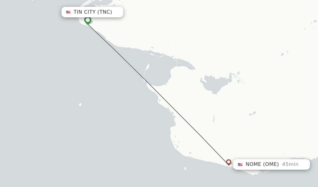 Flights from Nome to Tin City route map