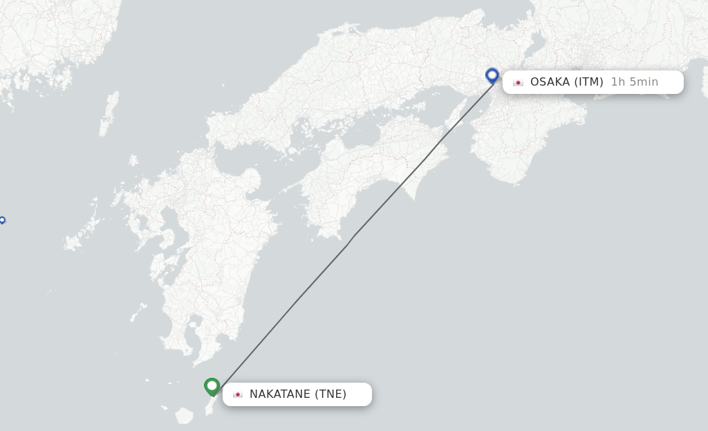 Flights from Nakatane to Osaka route map