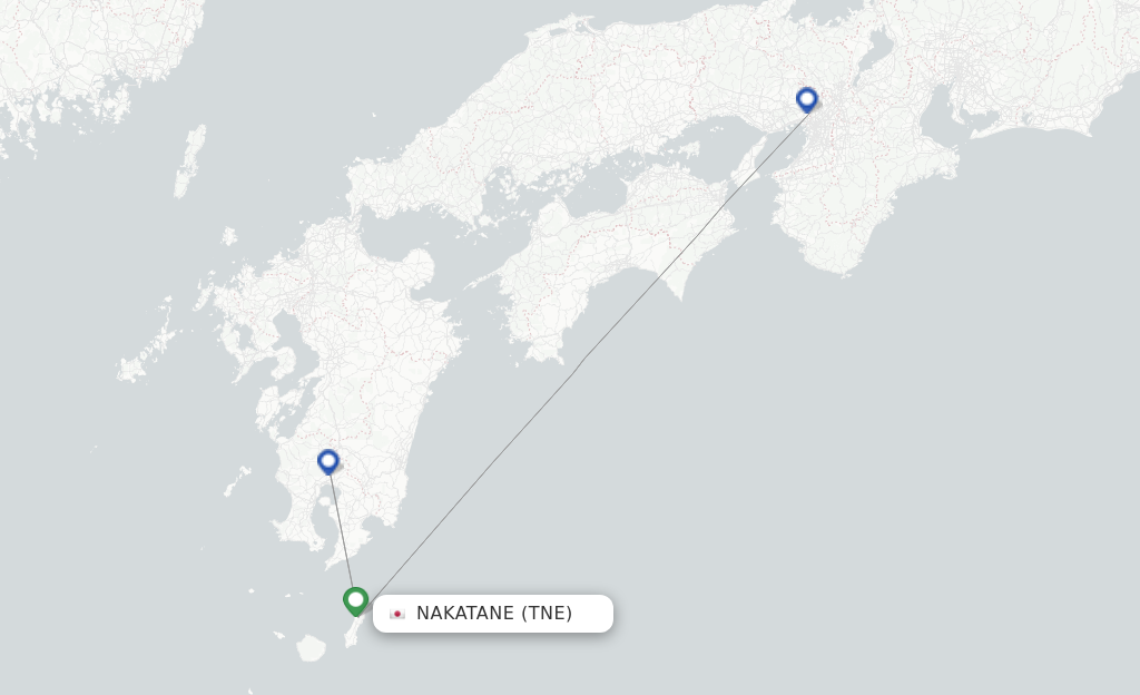 Route map with flights from Nakatane with JAL