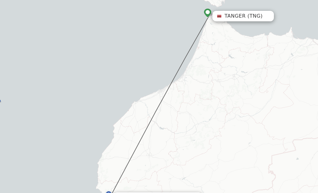 Flights from Tangier to Agadir route map