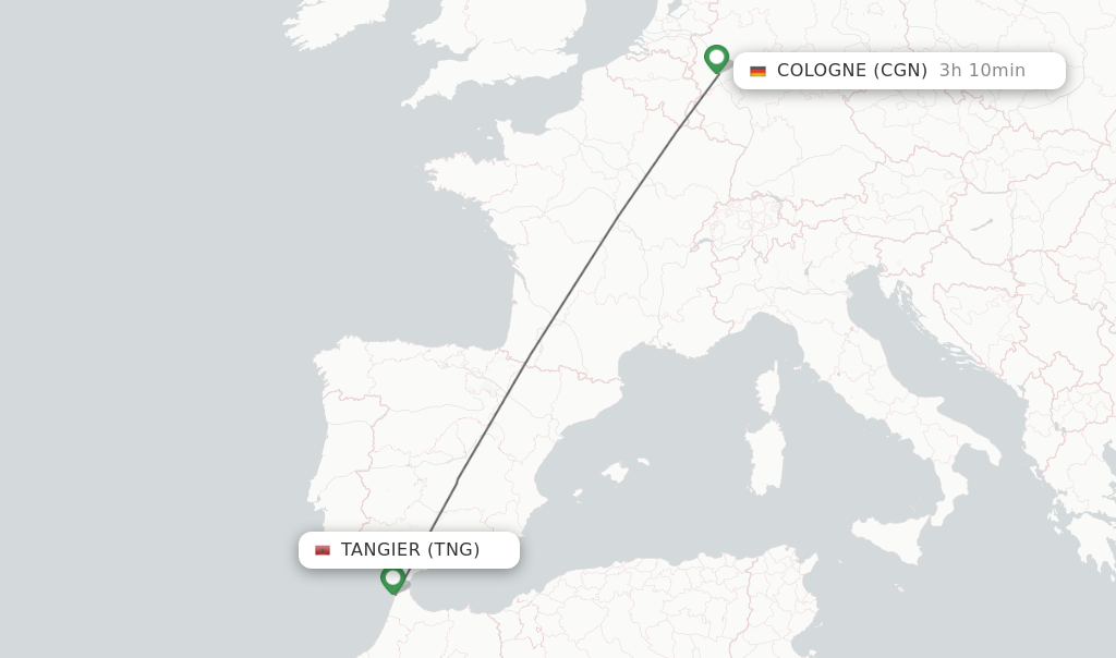 Flights from Tangier to Cologne route map
