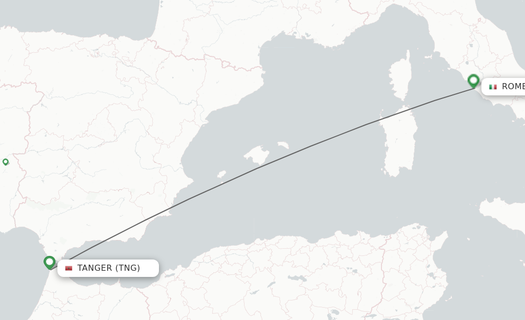 Flights from Tangier to Rome route map