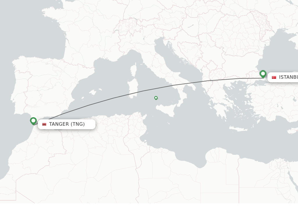 Flights from Tangier to Istanbul route map