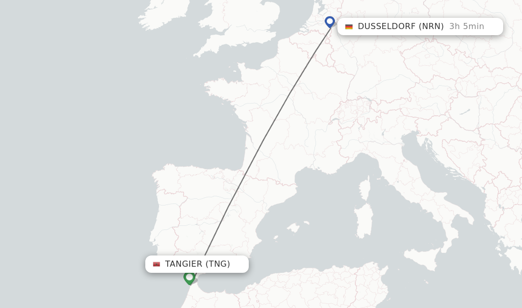 Flights from Tangier to Dusseldorf route map