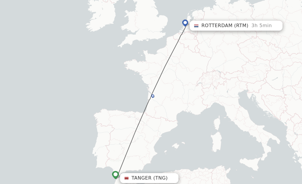 Flights from Tangier to Rotterdam route map