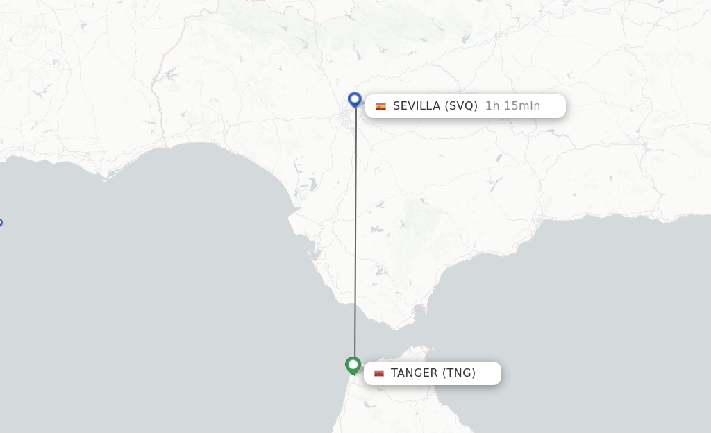Flights from Tangier to Sevilla route map