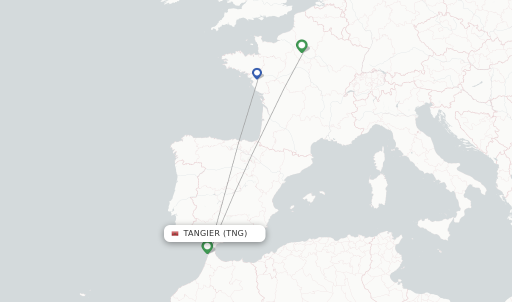 Route map with flights from Tangier with Transavia France