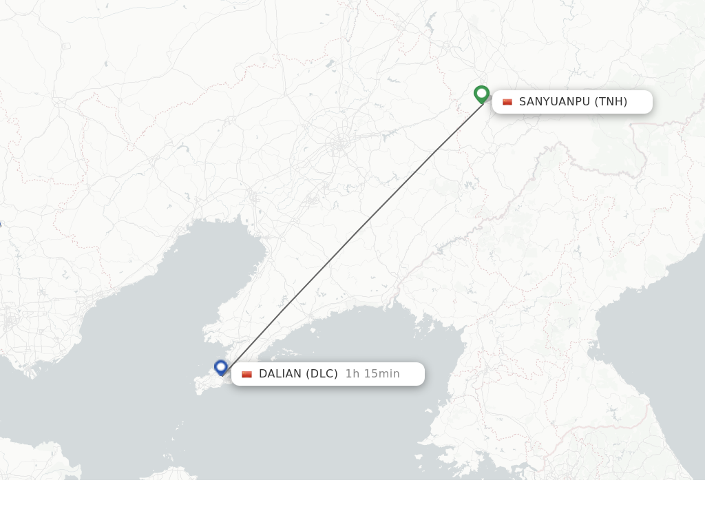 Flights from Sanyuanpu to Dalian route map
