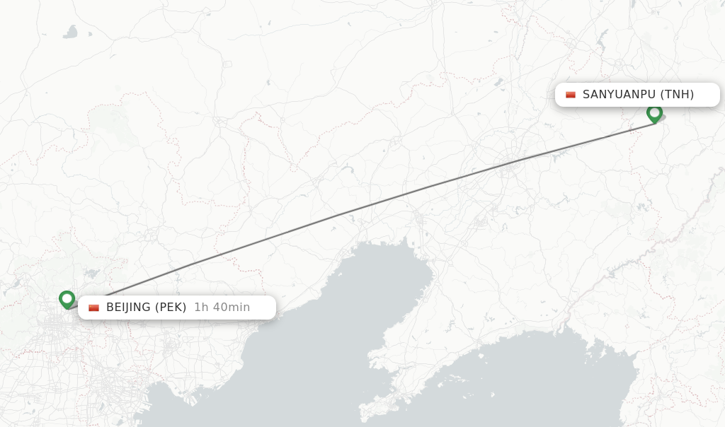 Flights from Sanyuanpu to Beijing route map