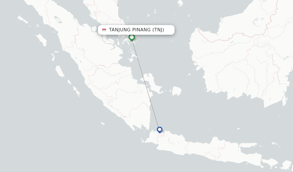 Flights from Tanjung Pinang to Jemaja Island route map