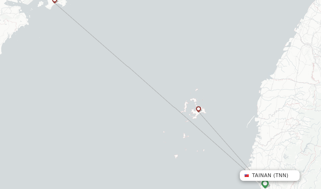 Route map with flights from Tainan with UNI Air