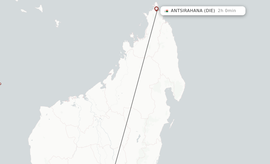 Flights from Antananarivo to Antsiranana route map