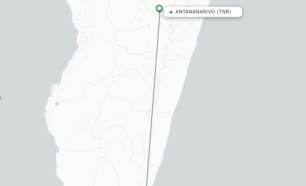 Flights from Antananarivo to Fort Dauphin route map