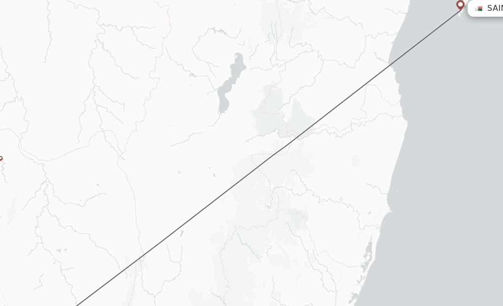 Flights from Antananarivo to Sainte Marie route map
