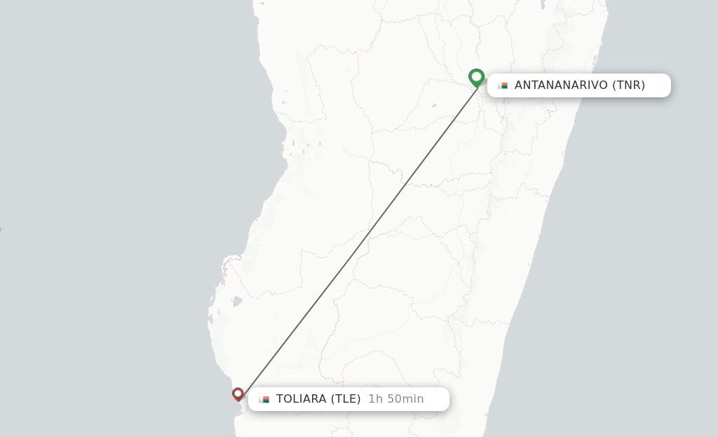 Flights from Antananarivo to Toliara route map