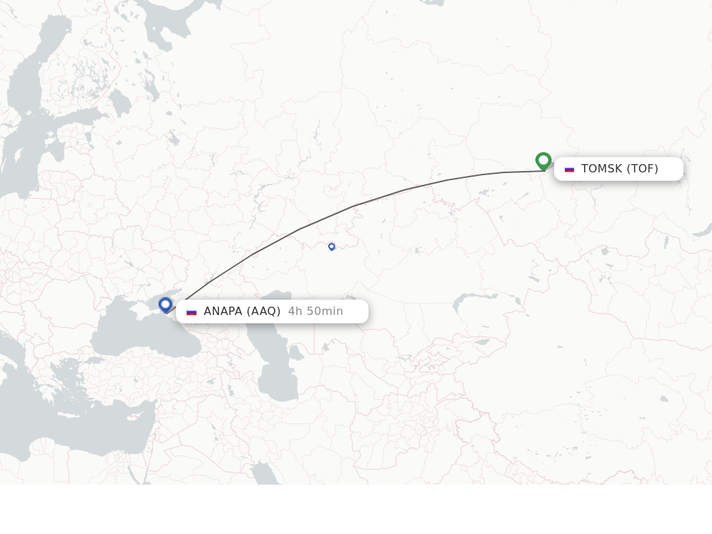Flights from Tomsk to Anapa route map
