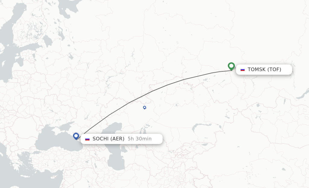 Flights from Tomsk to Sochi route map