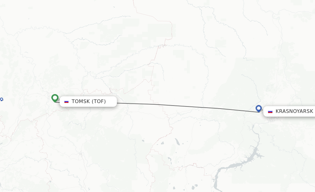 Flights from Tomsk to Krasnoyarsk route map