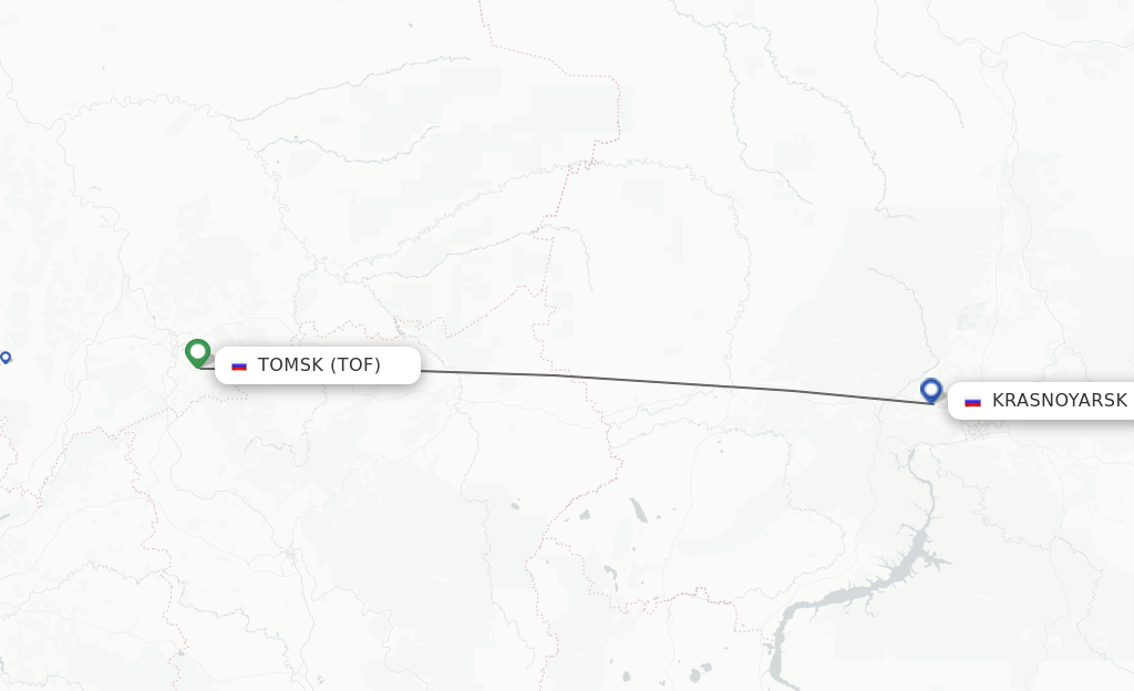 Flights from Tomsk to Krasnojarsk route map