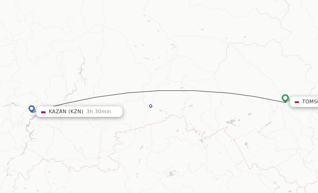 Flights from Tomsk to Kazan route map
