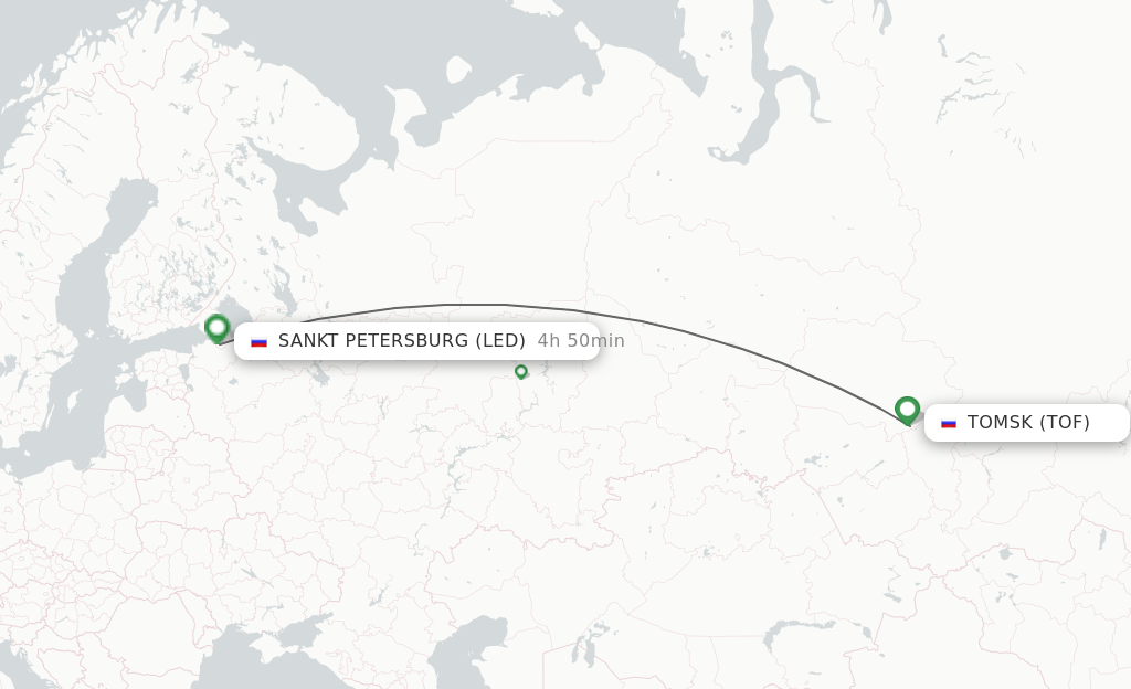 Flights from Tomsk to Sankt Petersburg route map
