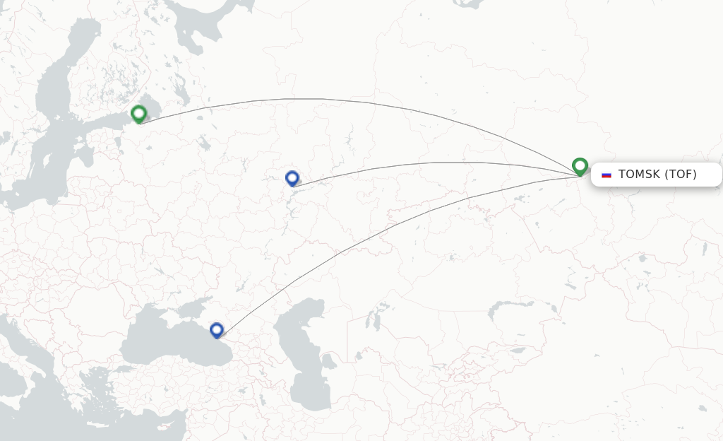 Route map with flights from Tomsk with Nordwind Airlines