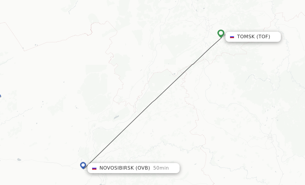 Flights from Tomsk to Novosibirsk route map