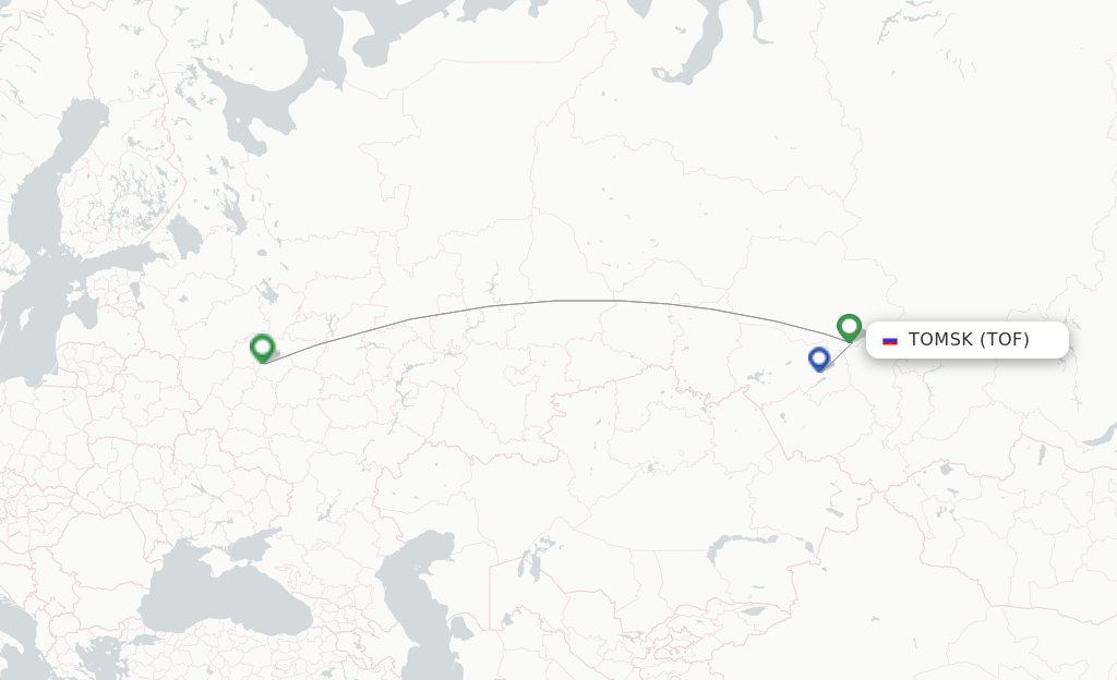 Route map with flights from Tomsk with S7 Airlines