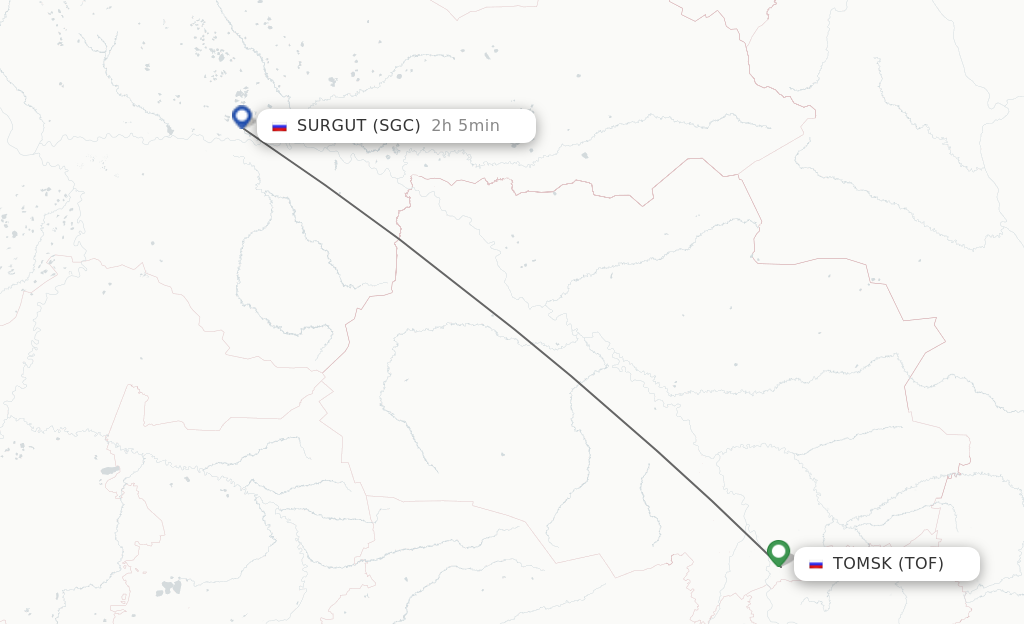 Flights from Tomsk to Surgut route map