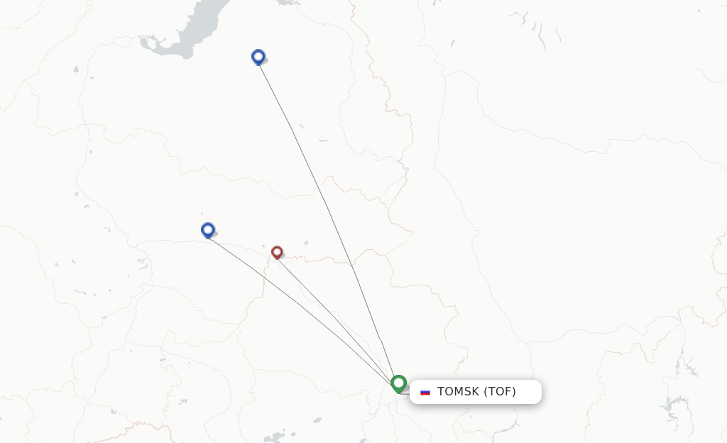 Route map with flights from Tomsk with KrasAvia