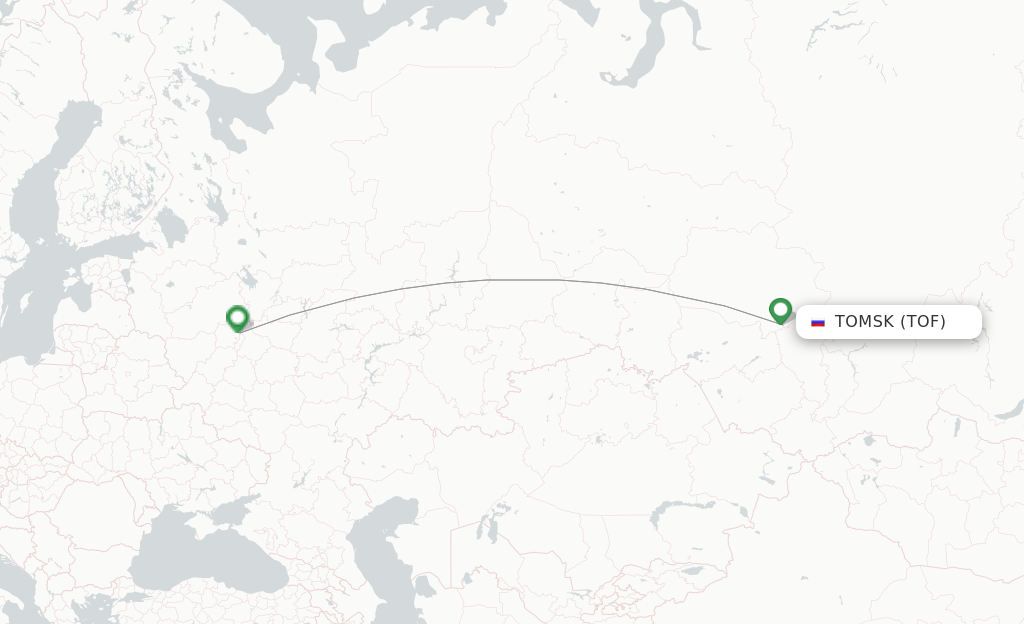 Route map with flights from Tomsk with Aeroflot