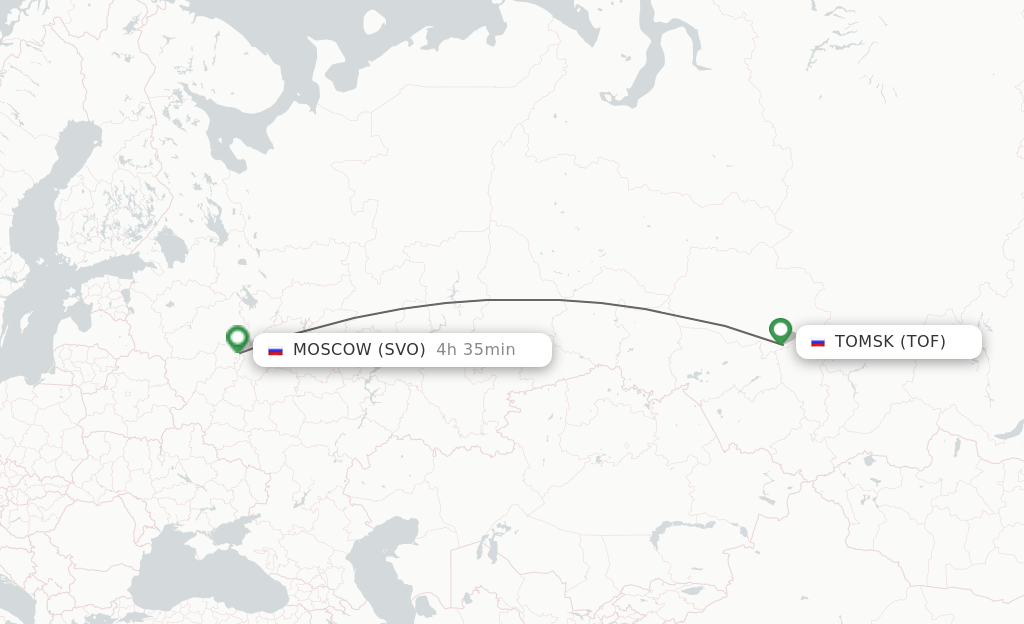 Flights from Tomsk to Moscow route map
