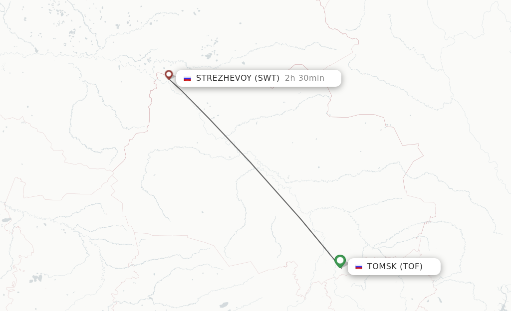 Flights from Tomsk to Strezhevoy route map