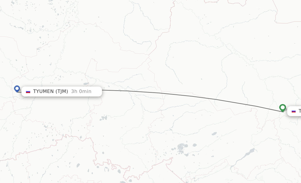 Flights from Tomsk to Tyumen route map