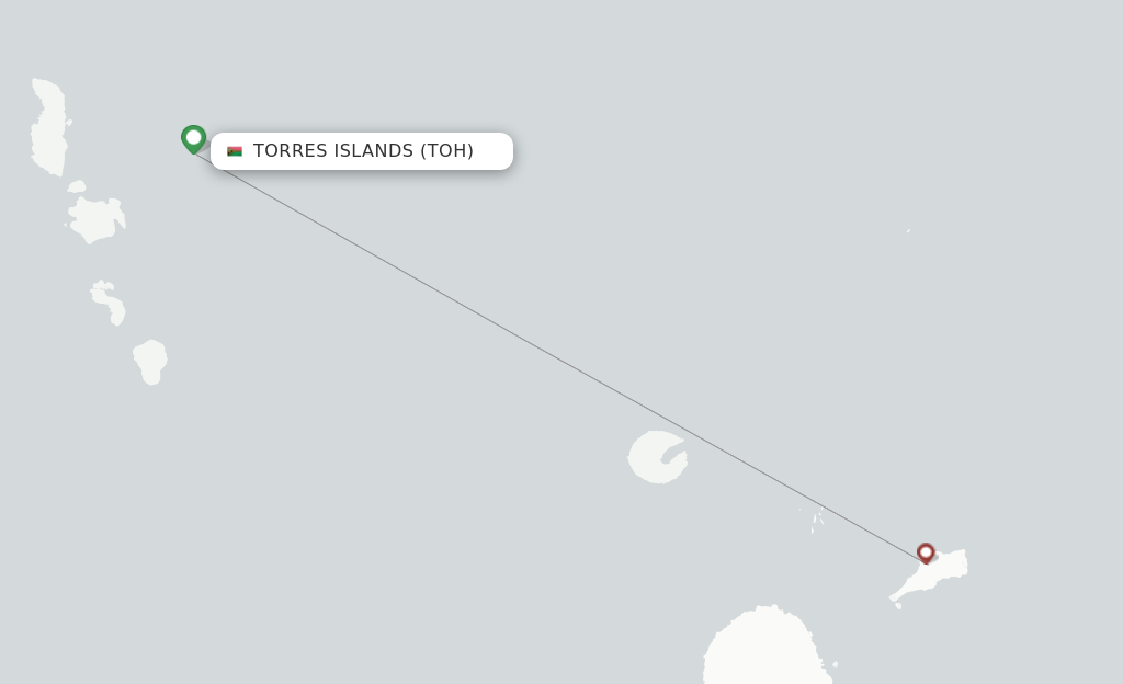 Route map with flights from Torres Islands with Air Vanuatu