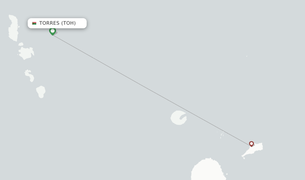 Route map with flights from Torres with Air Vanuatu