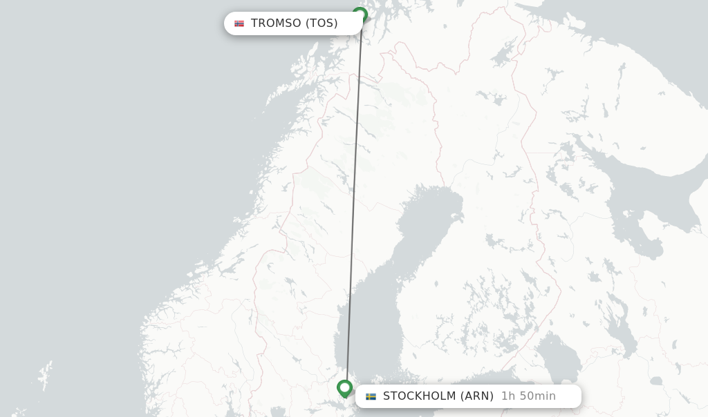 Flights from Tromso to Stockholm route map