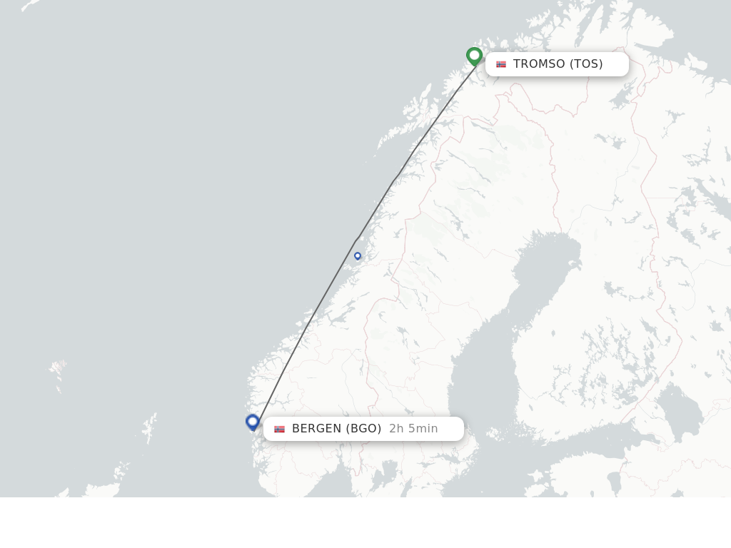 Flights from Tromso to Bergen route map